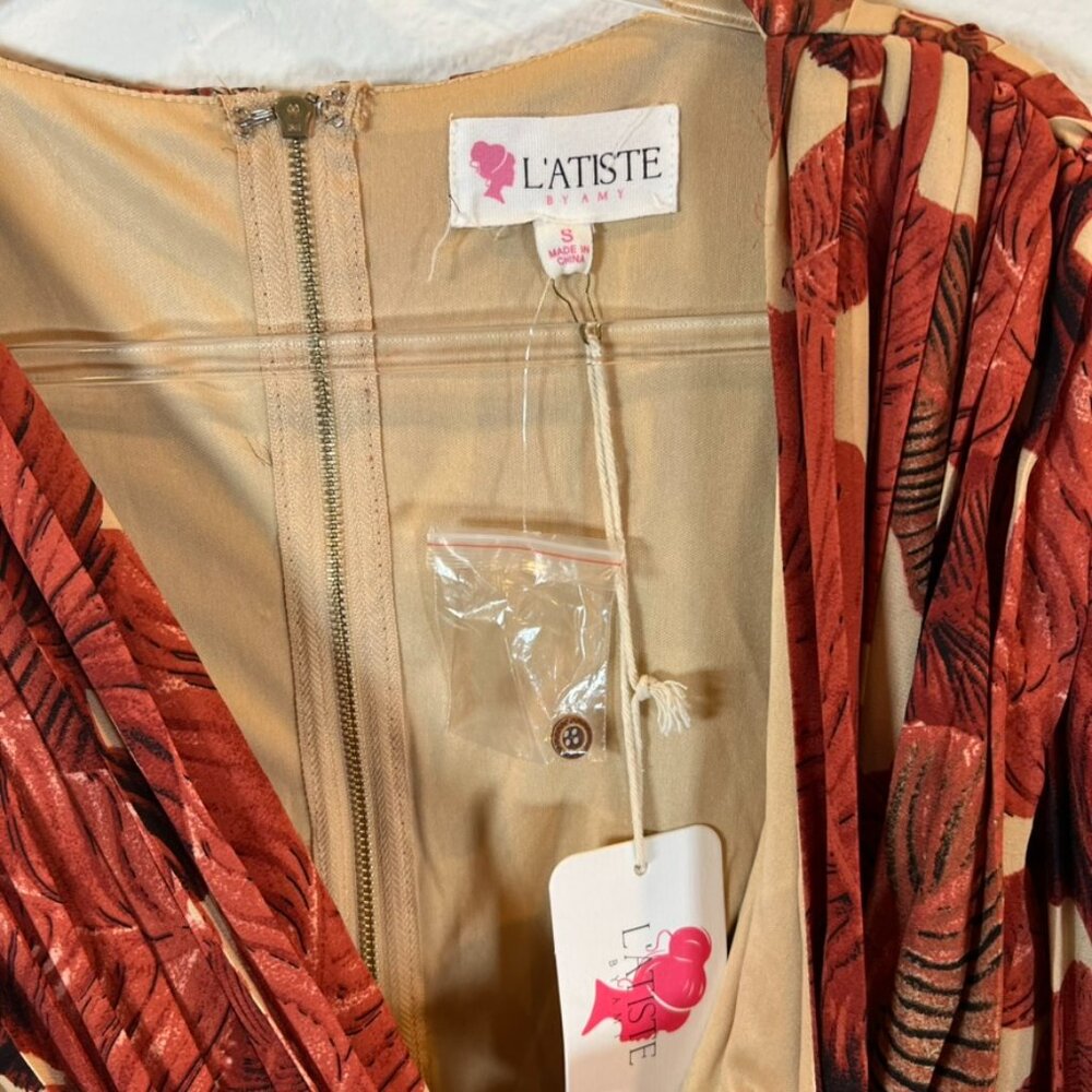 L'ATISTE by Amy Fall Lantern Long Sleeved Jumpsuit Wide Leg Pleats Small NWT🍁 - Picture 4 of 7